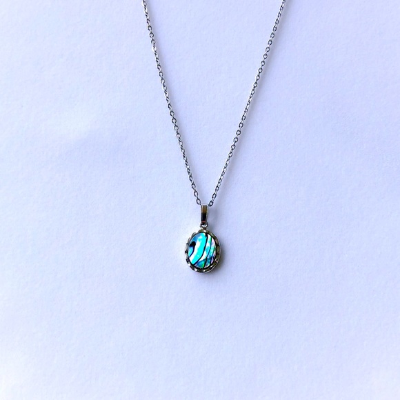 Dainty Silver Abalone Pendant Necklace - Picture 10 of 10